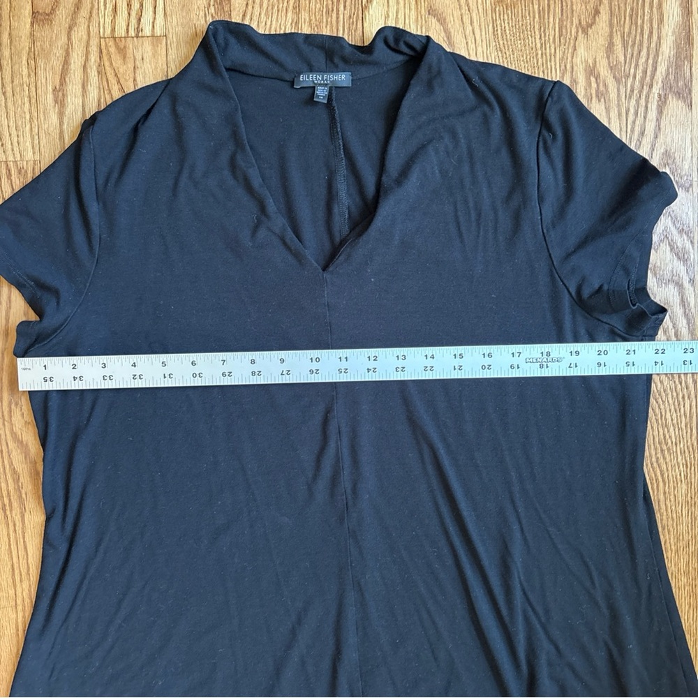 Eileen Fisher Women Maxi Shift Dress Black Tencel Stretch Short Sleeve 1X V neck - Picture 7 of 8